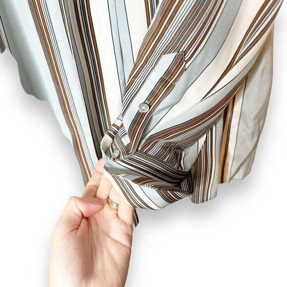 Elizabeth & James Mimi Tie Neck Stripe Silk Blouse In Dust Multi Women’s Size XS - Picture 4 of 11